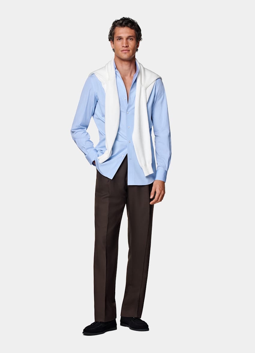 Mid Blue Striped Tailored Fit Shirt