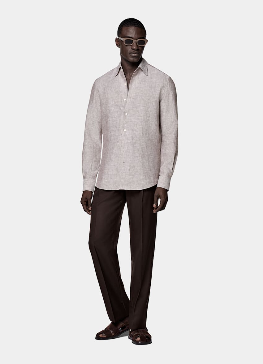 Brown Striped Tailored Fit Shirt