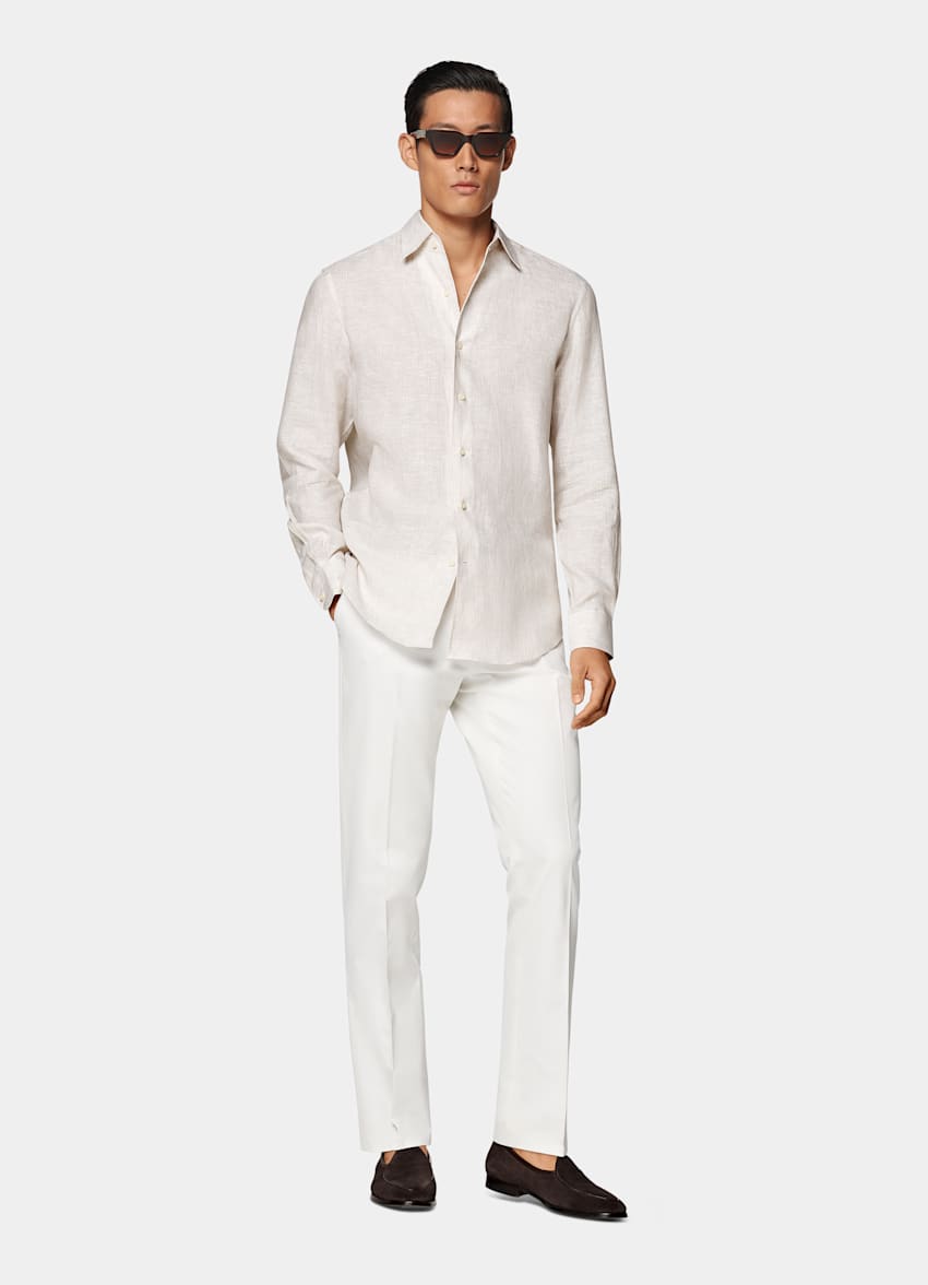 Sand Striped Tailored Fit Shirt