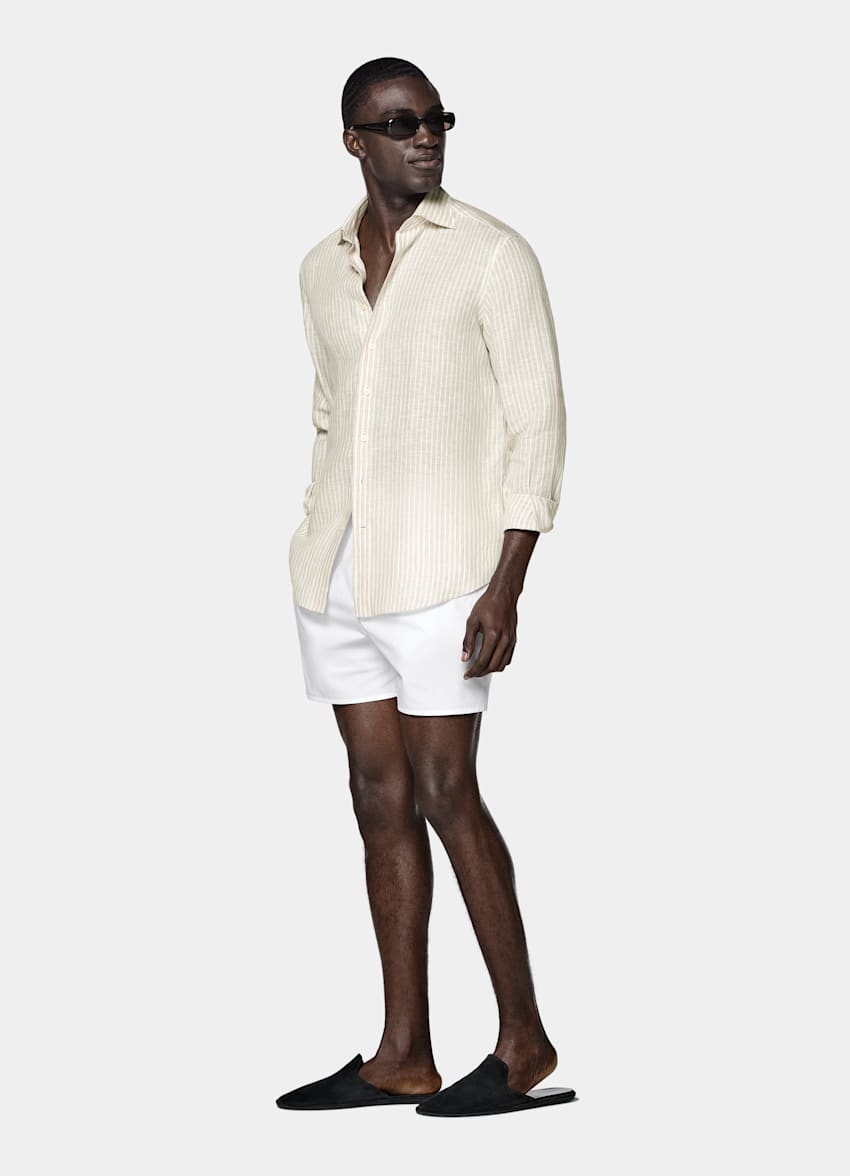 Light Brown Striped Linen Shirt