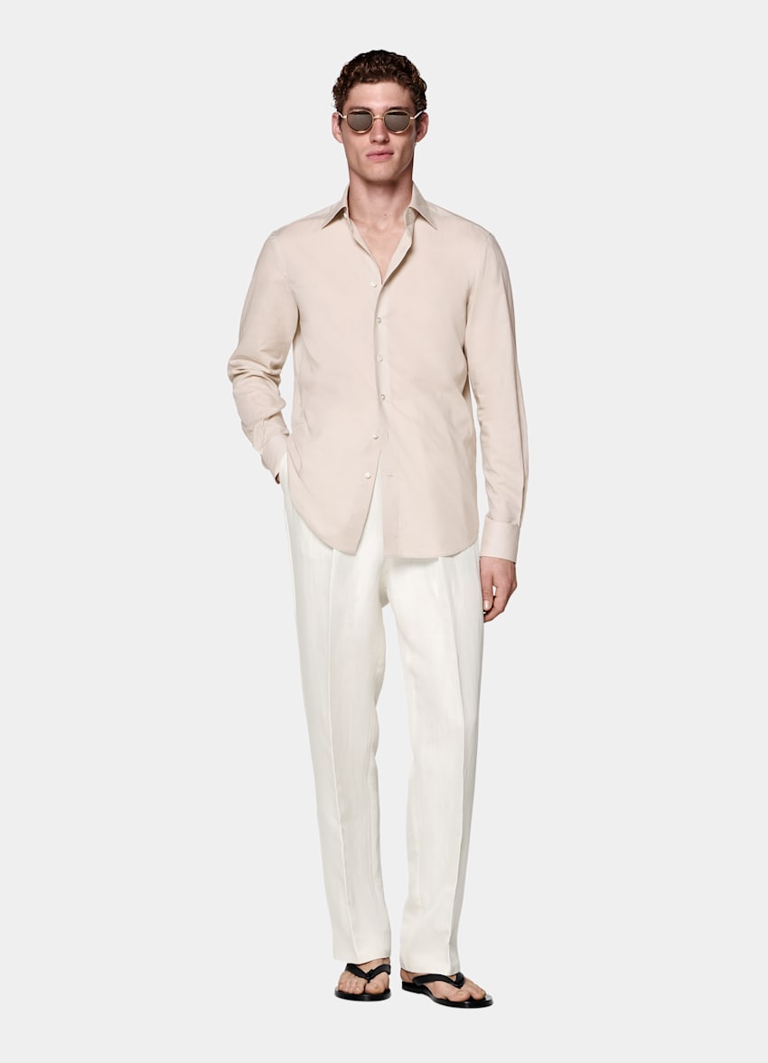 Camisa marr&oacute;n claro de algod&oacute;n