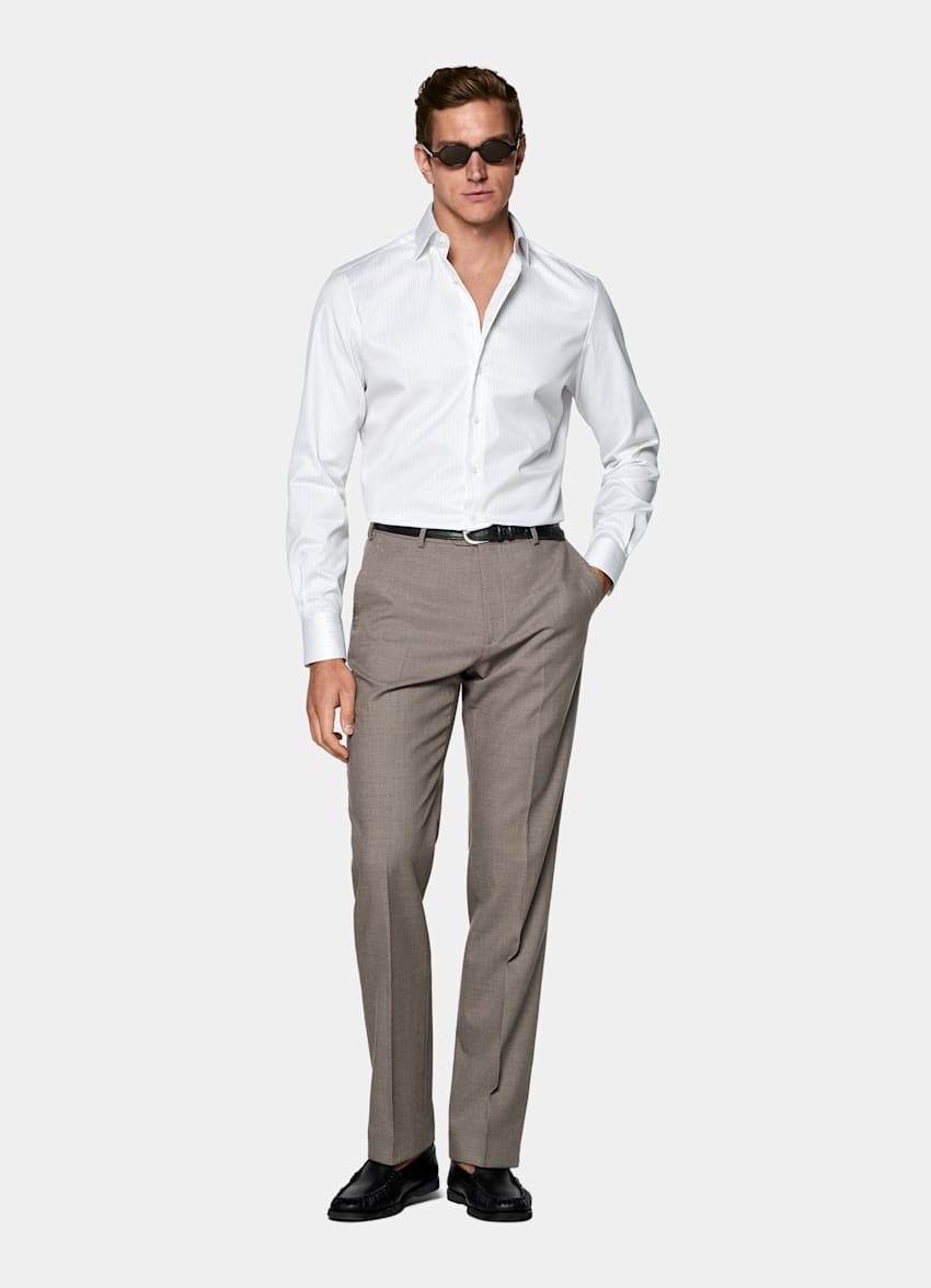 Light Grey Striped Widespread Collar Shirt