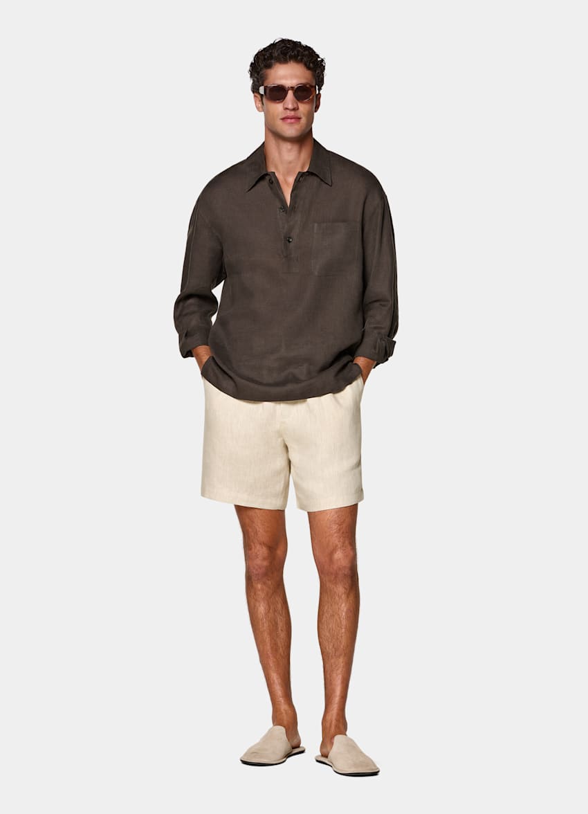 Dark Brown Linen Popover Shirt