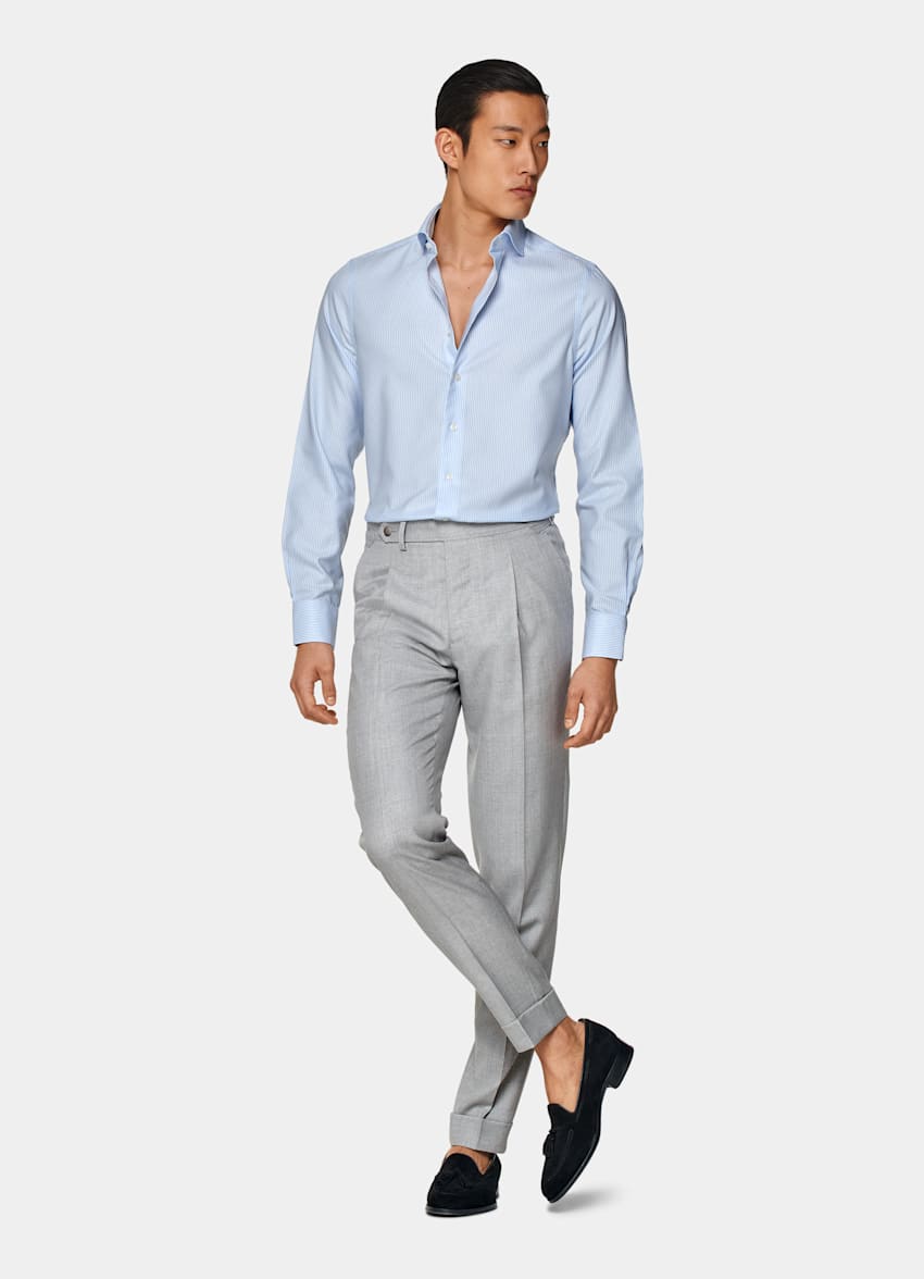 Light Blue Striped Oxford Extra Slim Fit Shirt