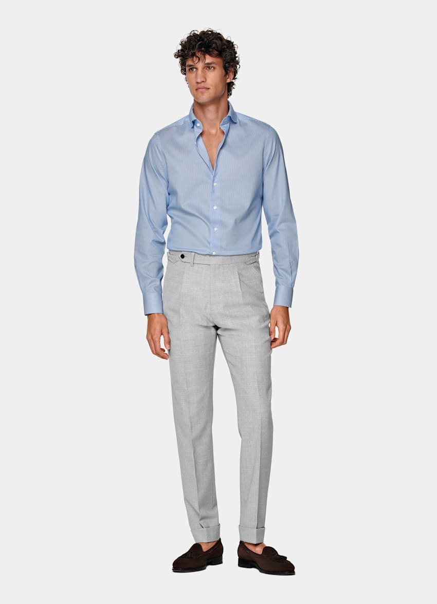 Mid Blue Striped Twill Extra Slim Fit Shirt
