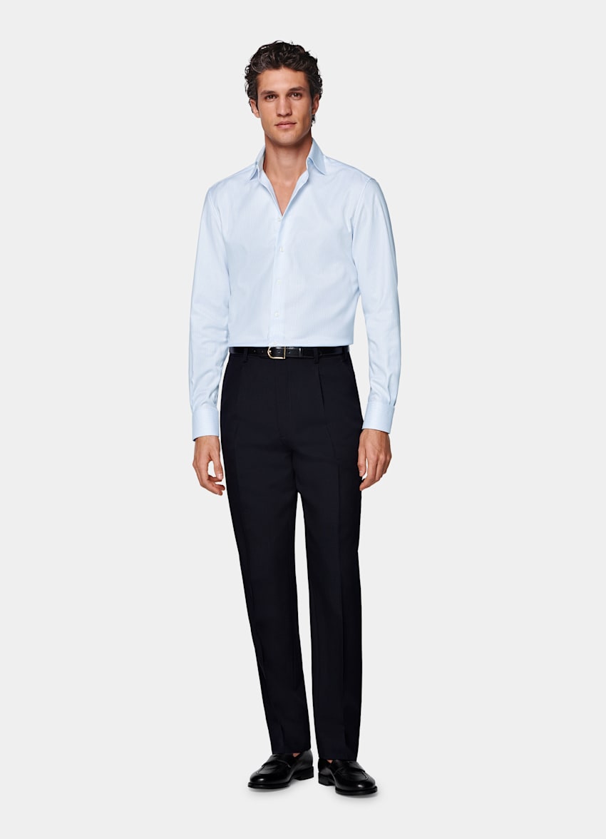Light Blue Striped Widespread Collar Shirt