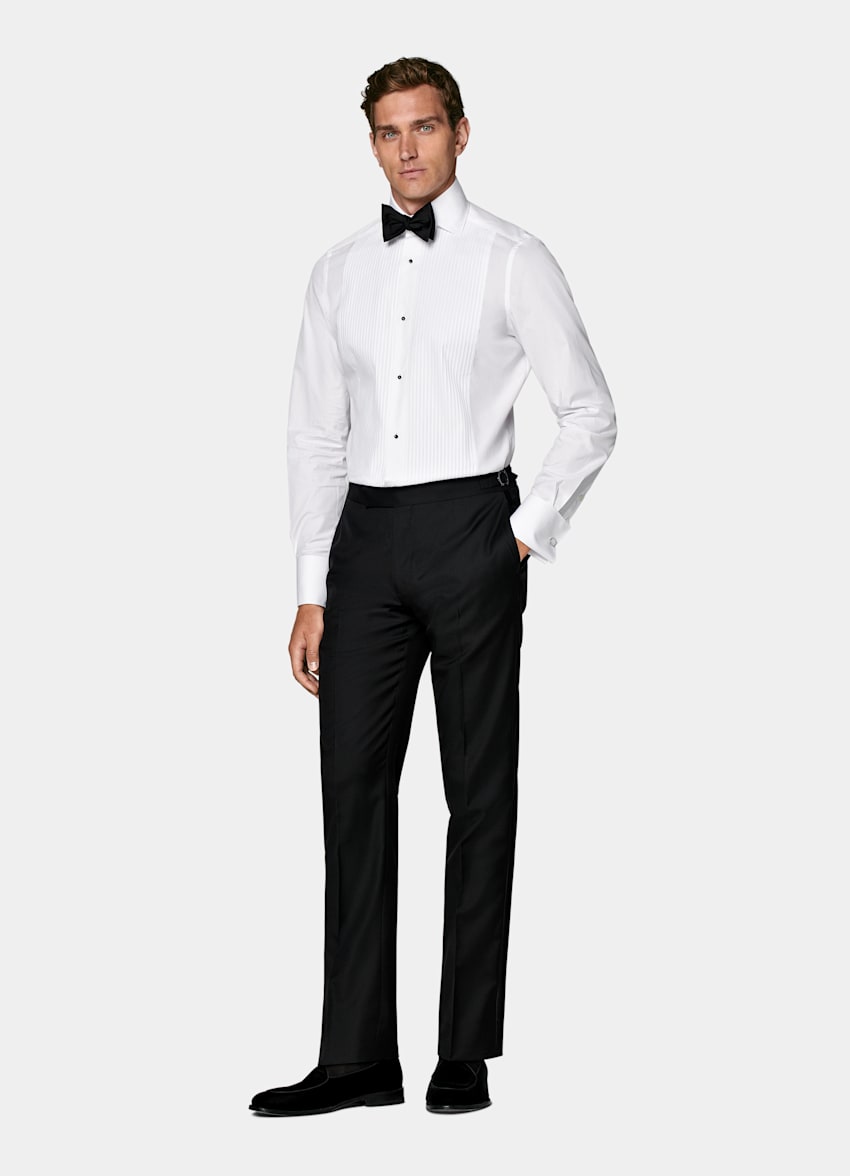 White Plissé Tailored Fit Tuxedo Shirt