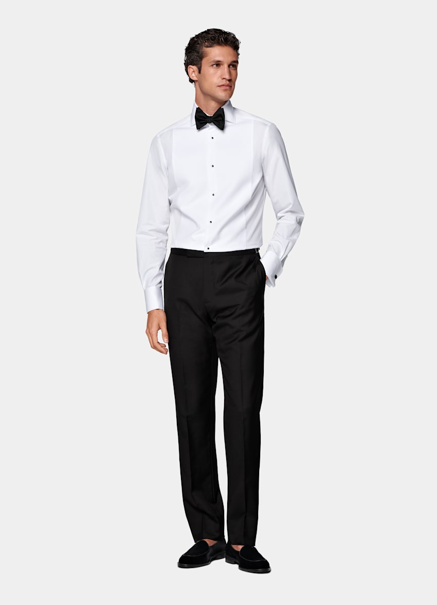 White Widespread Collar Tailored Fit Tuxedo Shirt