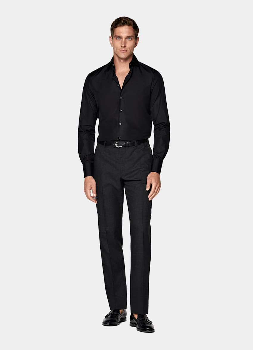 Black Widespread Collar Shirt