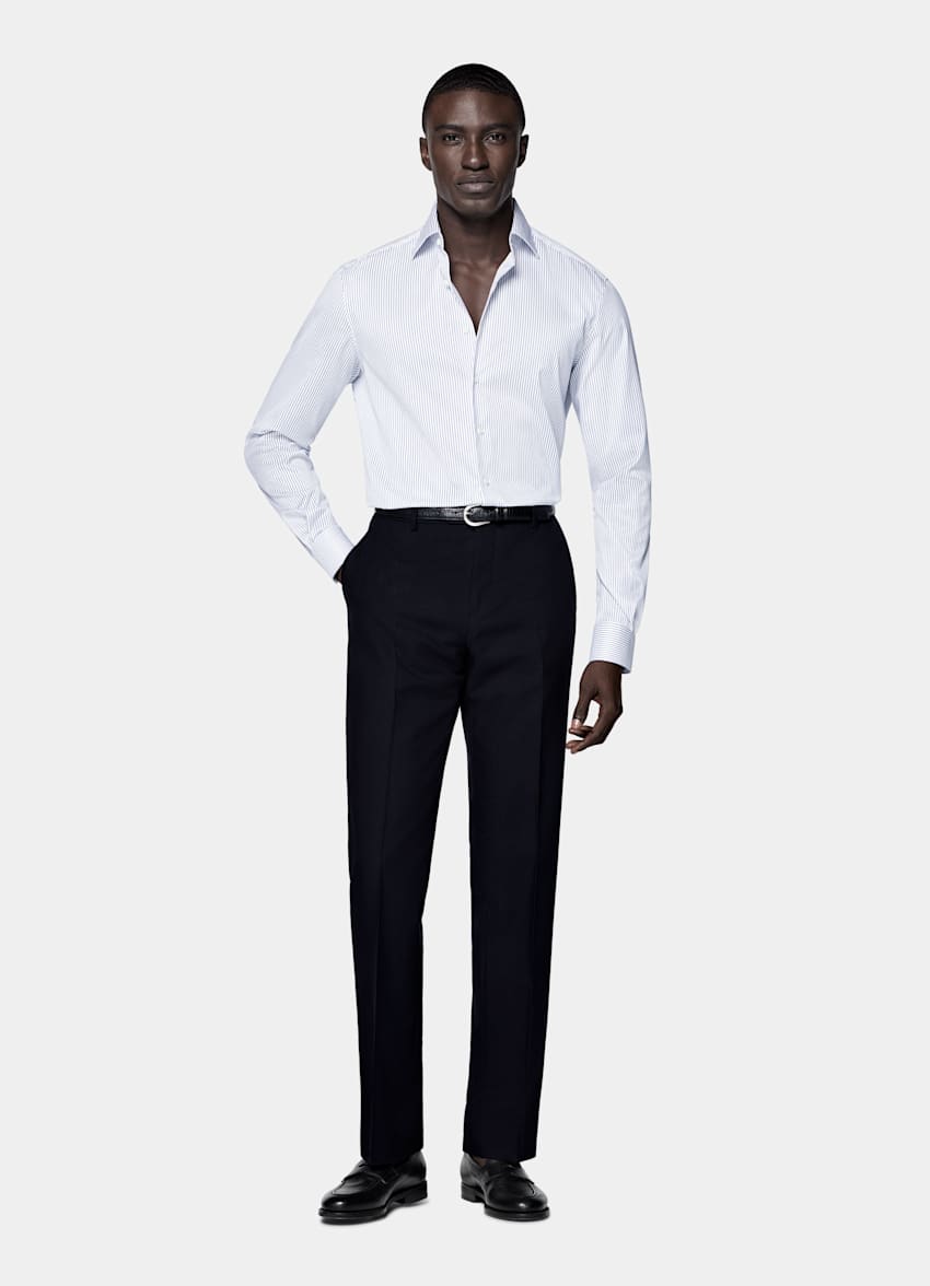 Navy Striped Widespread Collar Shirt