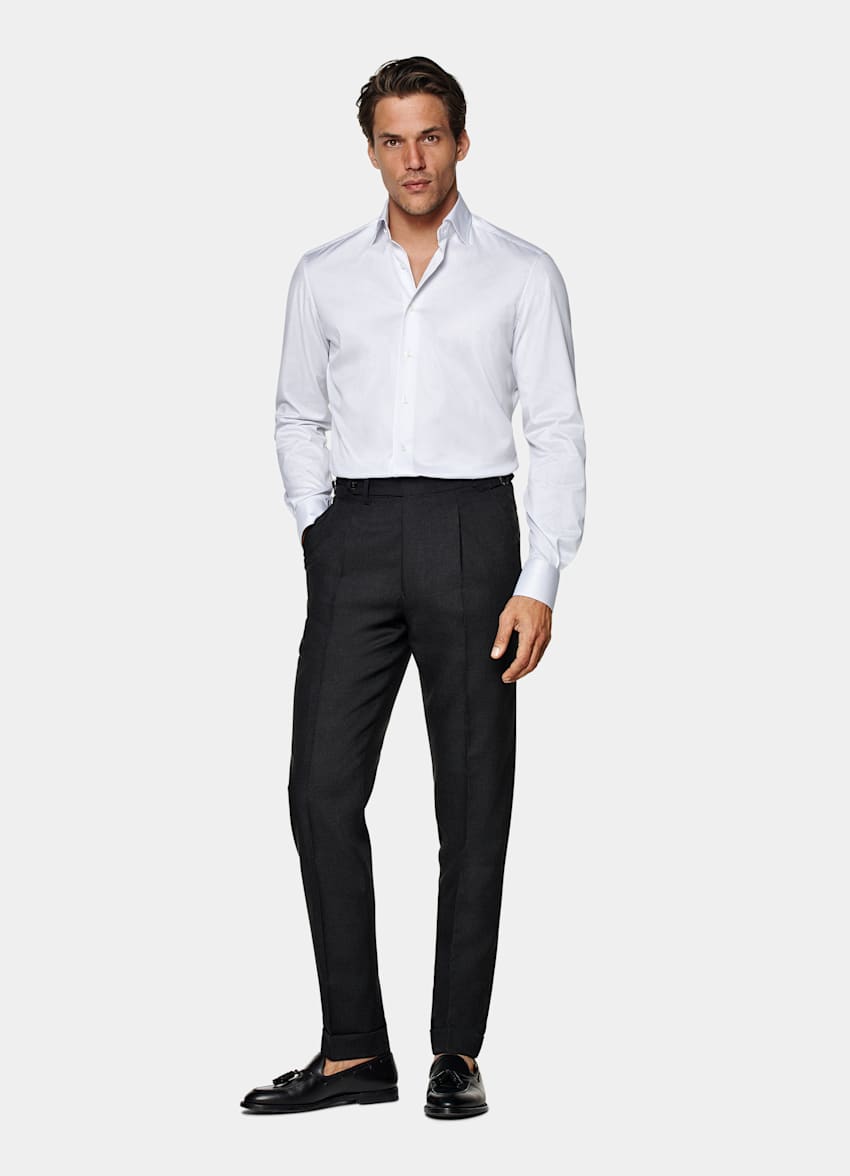 White Striped Widespread Collar Shirt