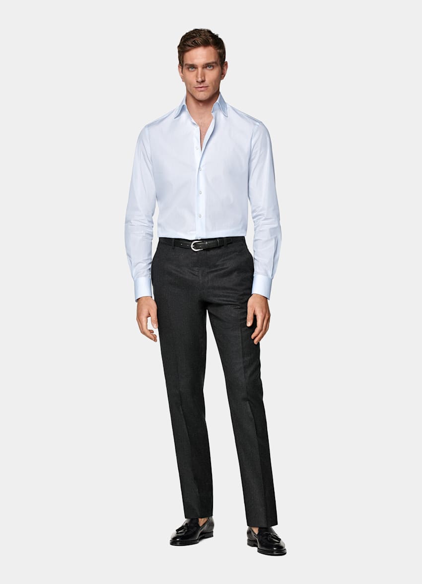 Light Blue Striped Poplin Tailored Fit Shirt