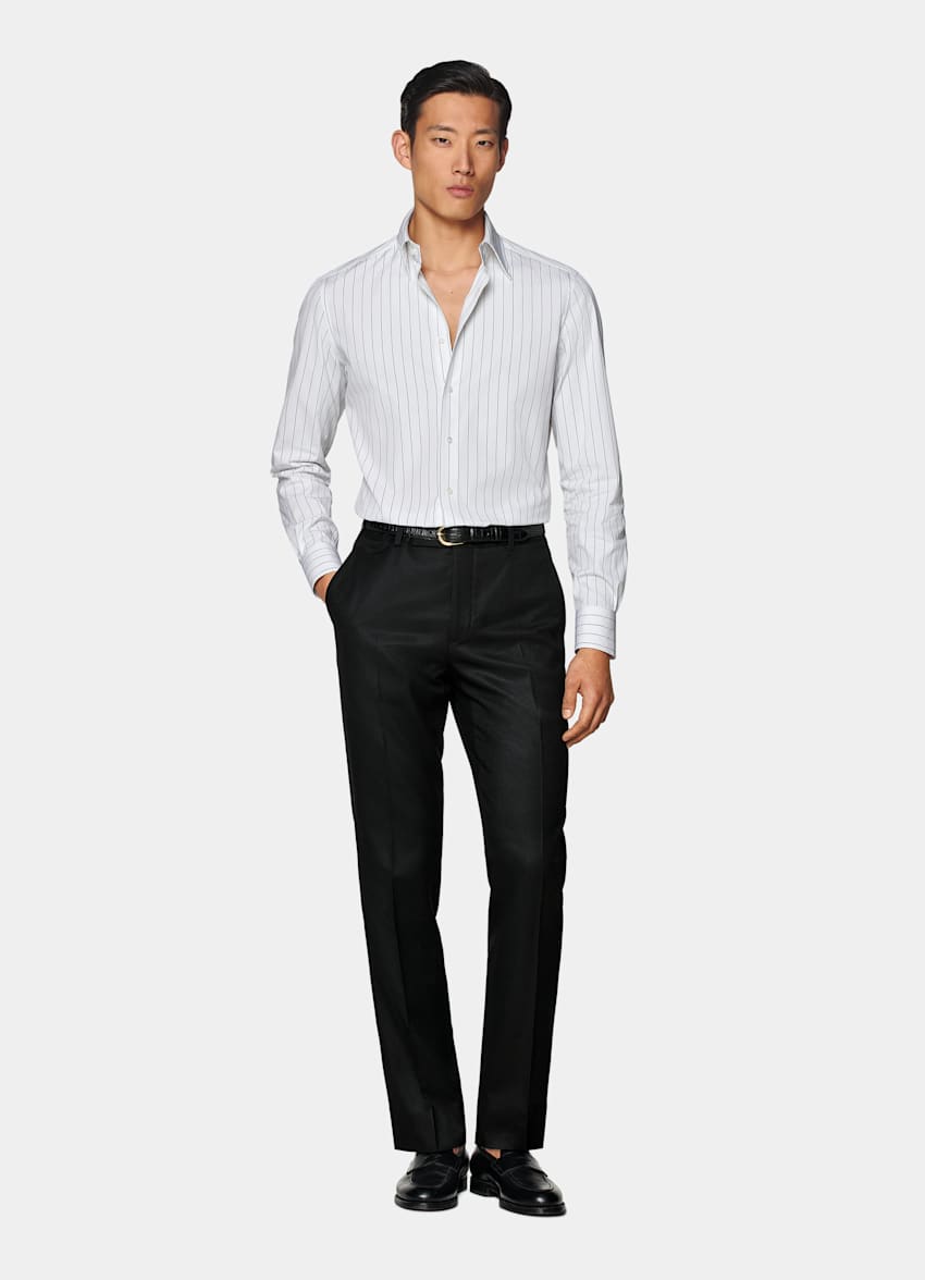 White Striped Point Collar Shirt