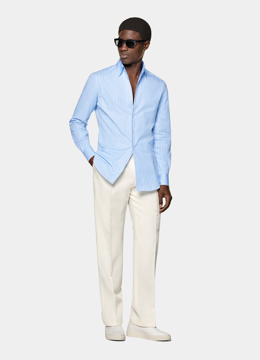 Light Blue Striped Tailored Fit Shirt