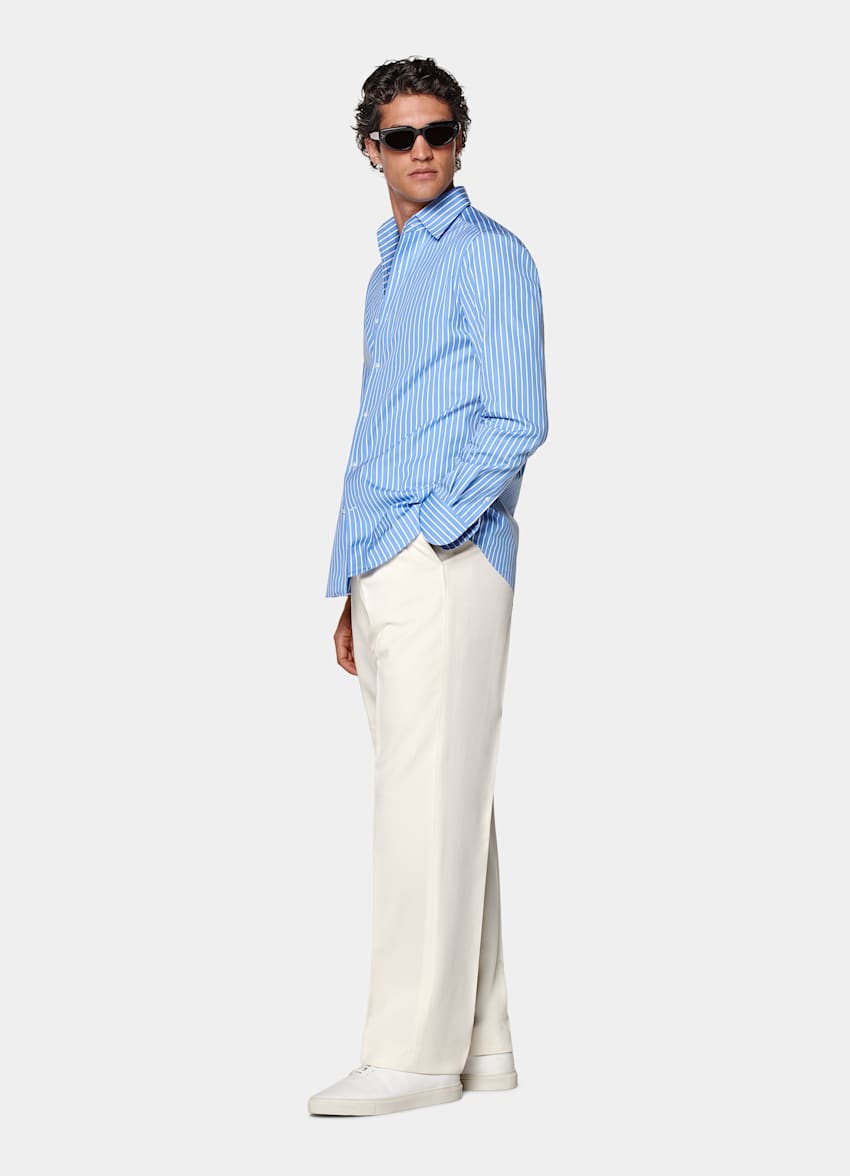Mid Blue Striped Cotton Shirt