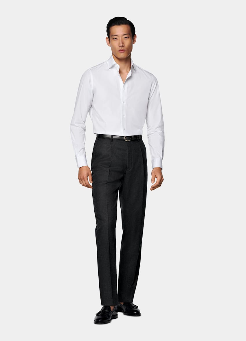 Light Grey Striped Widespread Collar Shirt