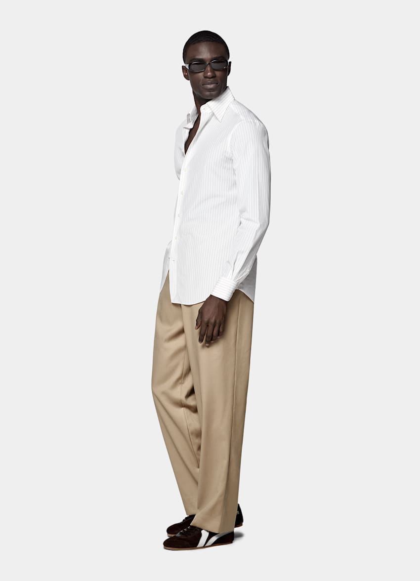 Sand Striped Point Collar Shirt