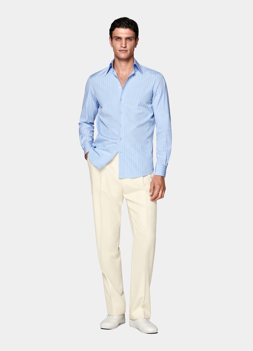 Blue Striped Point Collar Shirt