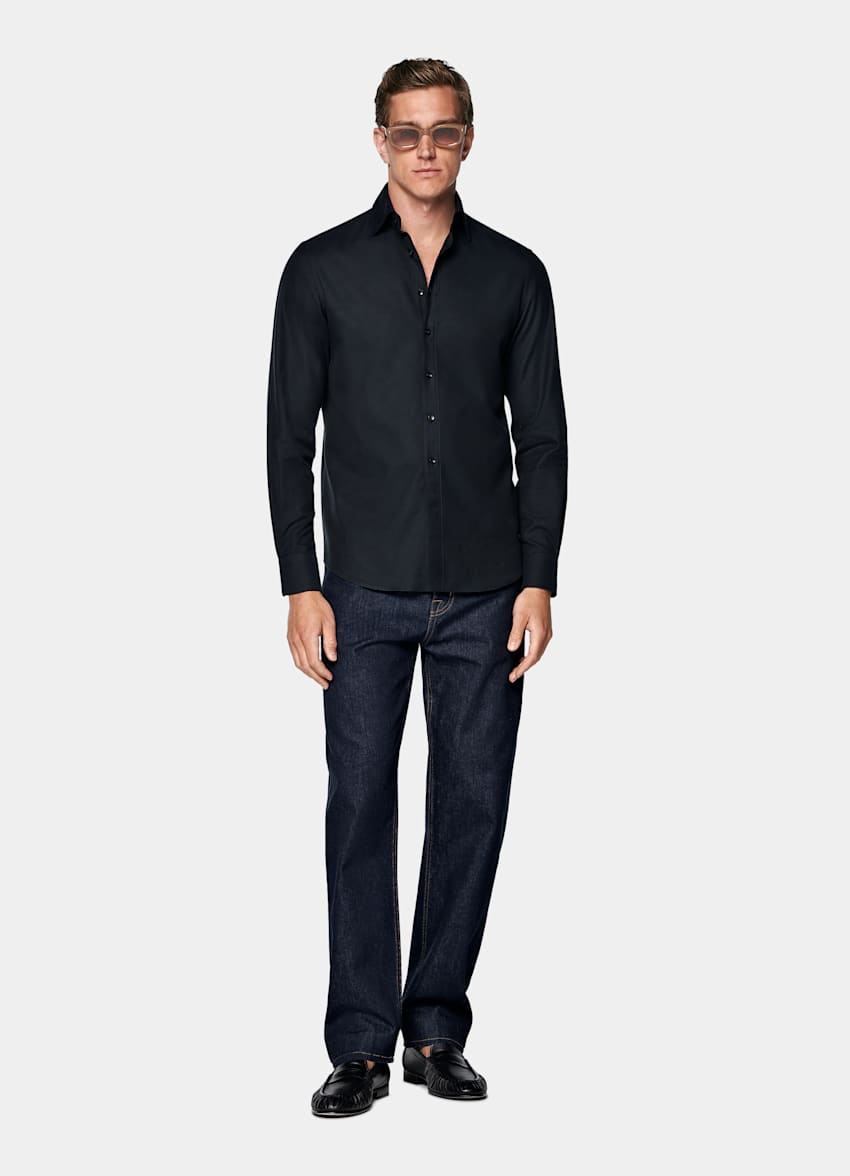 Navy Cotton Flannel Shirt