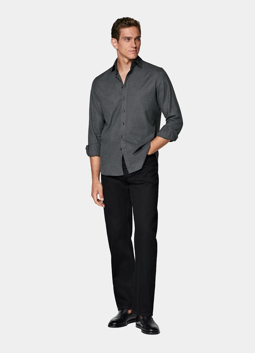 Dark Grey Cotton Flannel Shirt