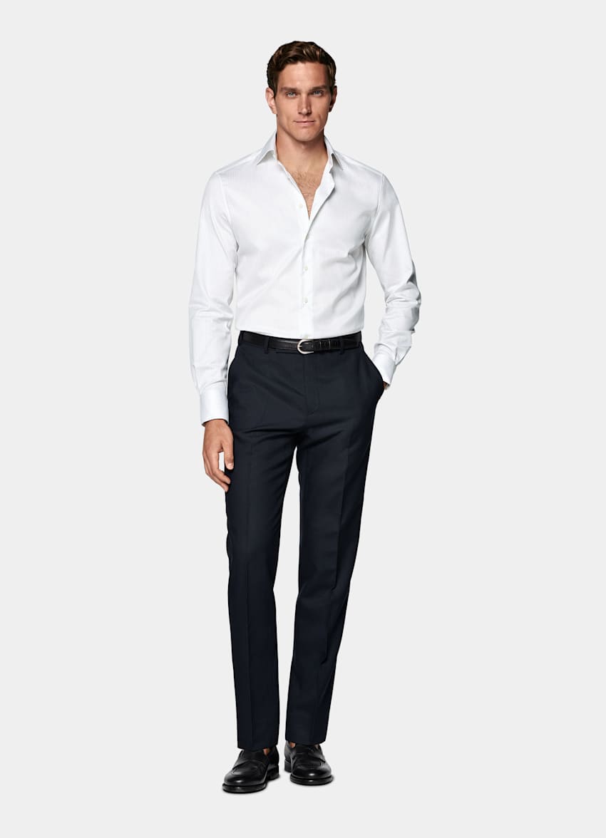 Light Grey Striped Widespread Collar Shirt