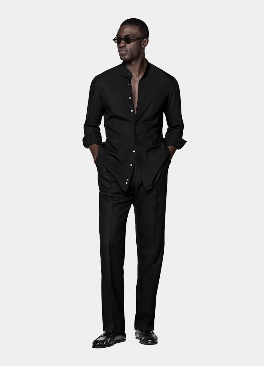 Chemise noire en lyocell et soie