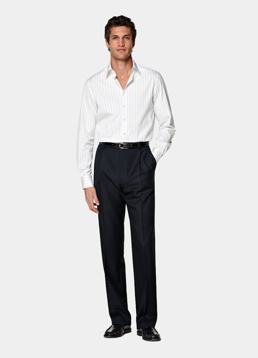 White Striped Point Collar Shirt