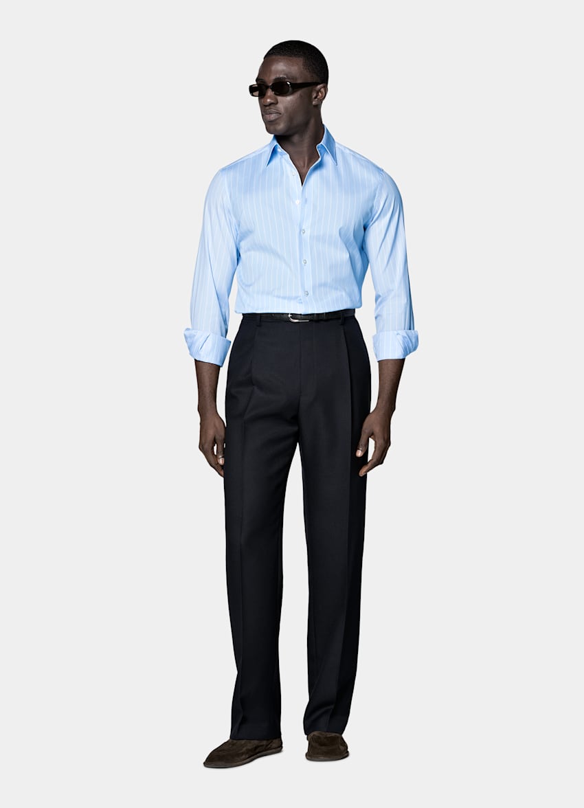 Light Blue Striped Classic Collar Shirt