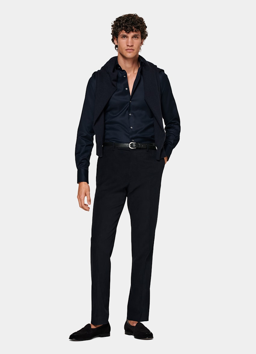 Navy Widespread Collar Shirt