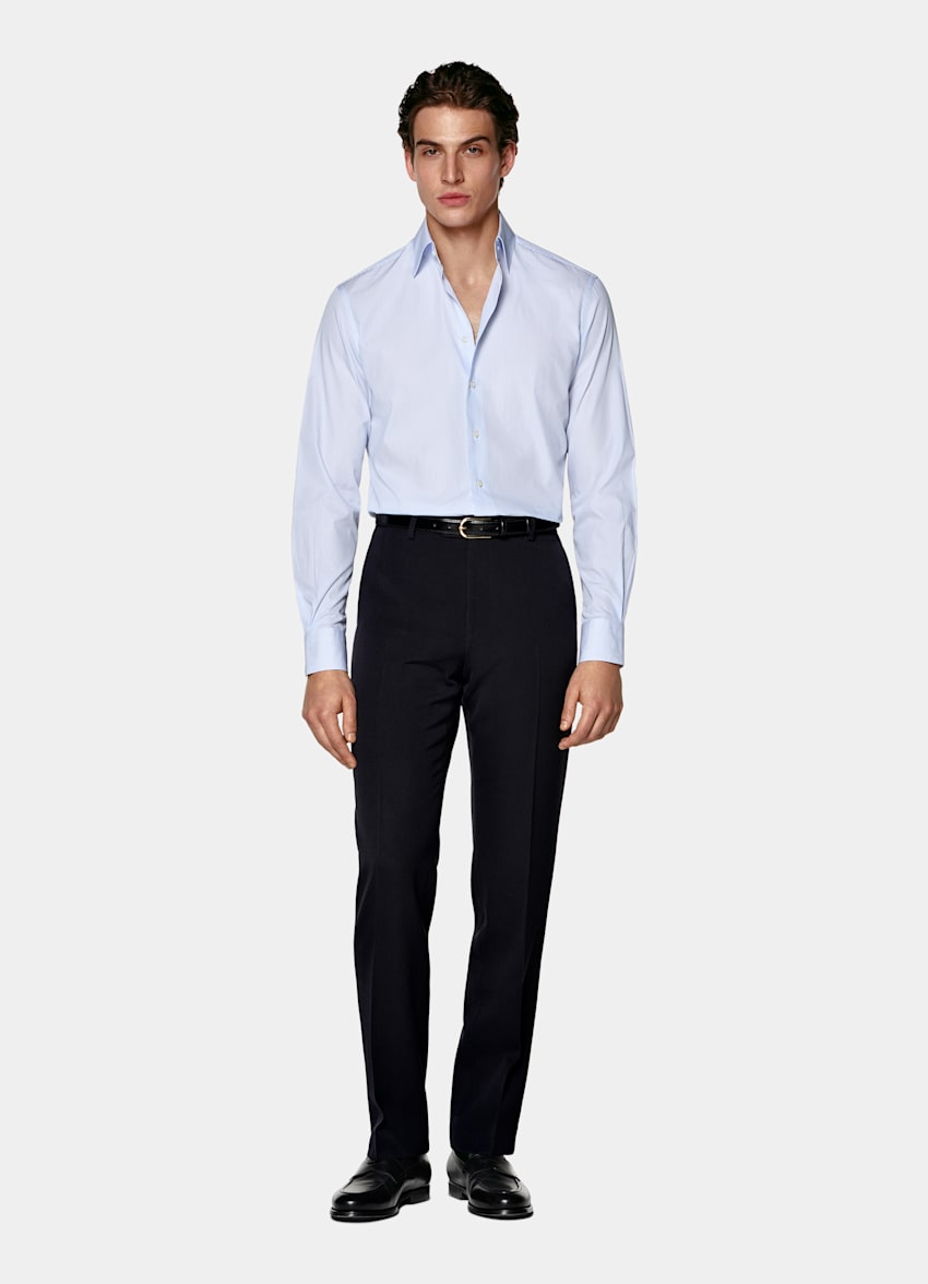 Mid Blue Striped Classic Collar Shirt
