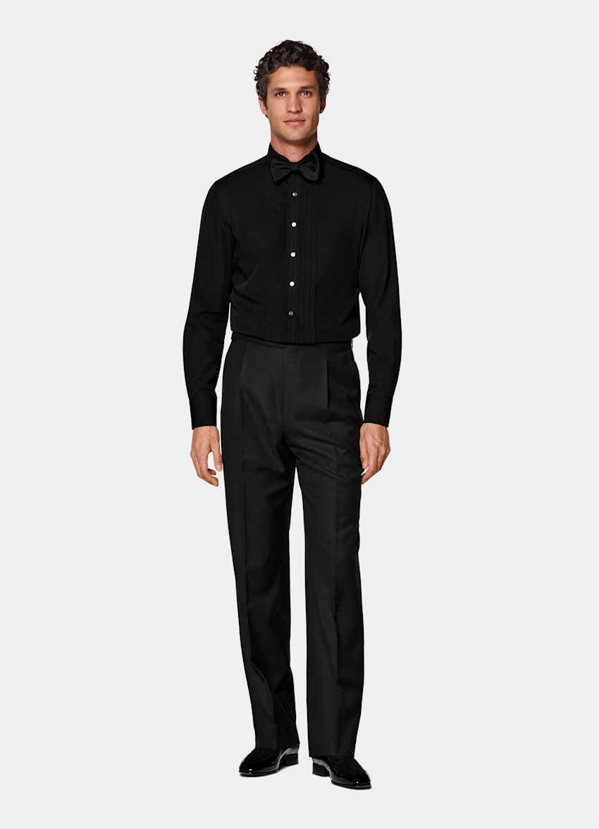 Black Pliss&eacute; Tuxedo Shirt