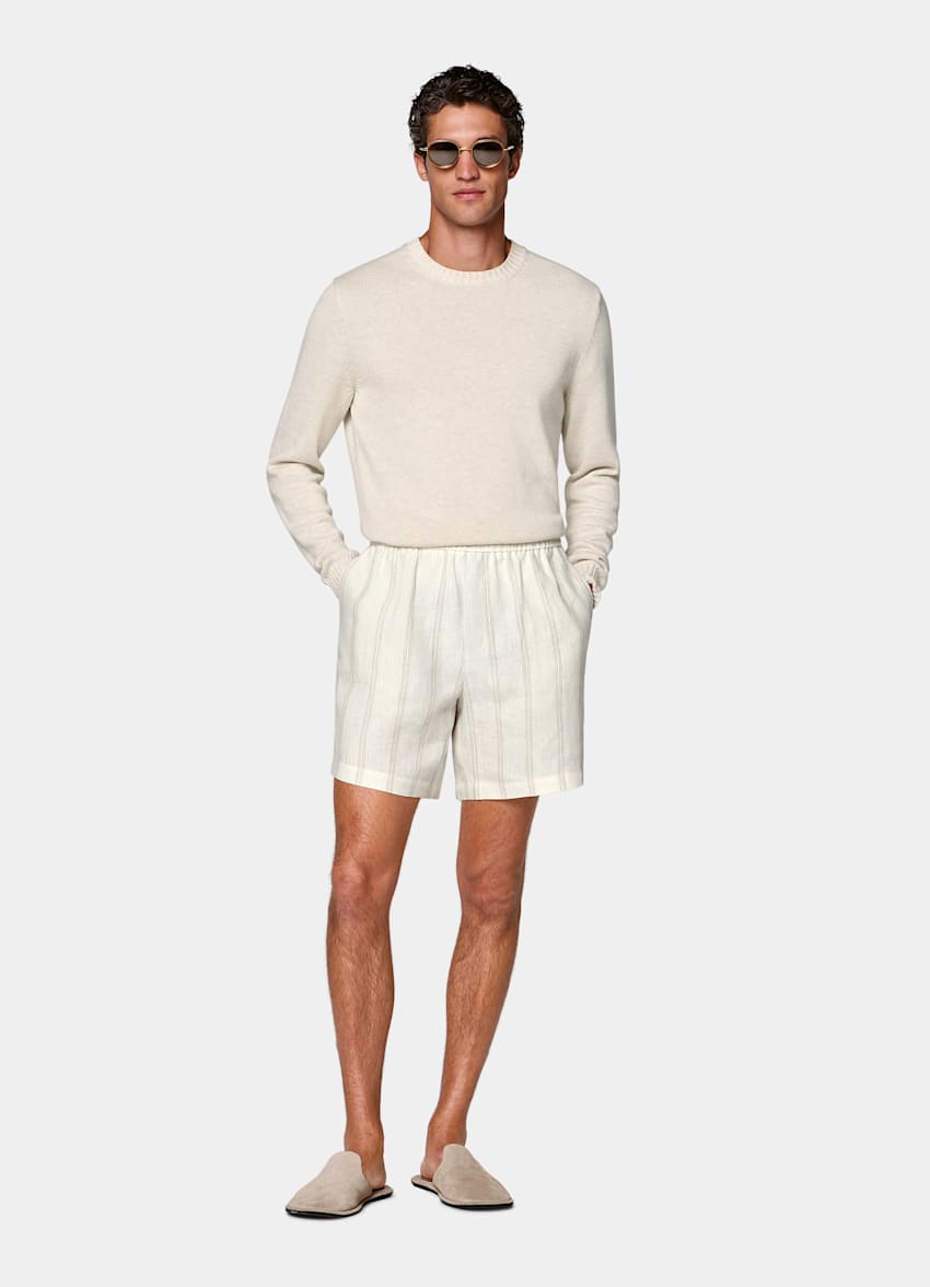 Mid Brown Striped Straight Leg Shorts