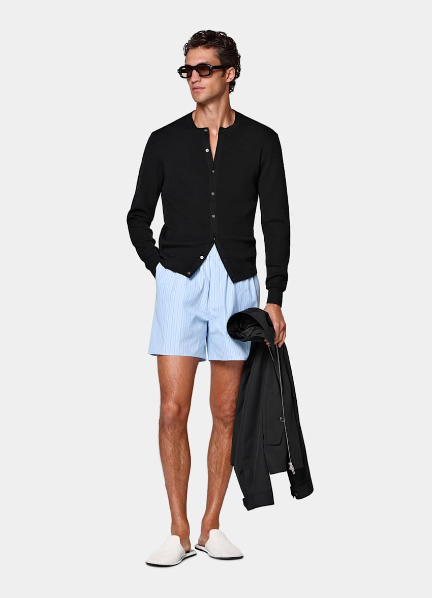 Light Blue Striped Straight Leg Shorts