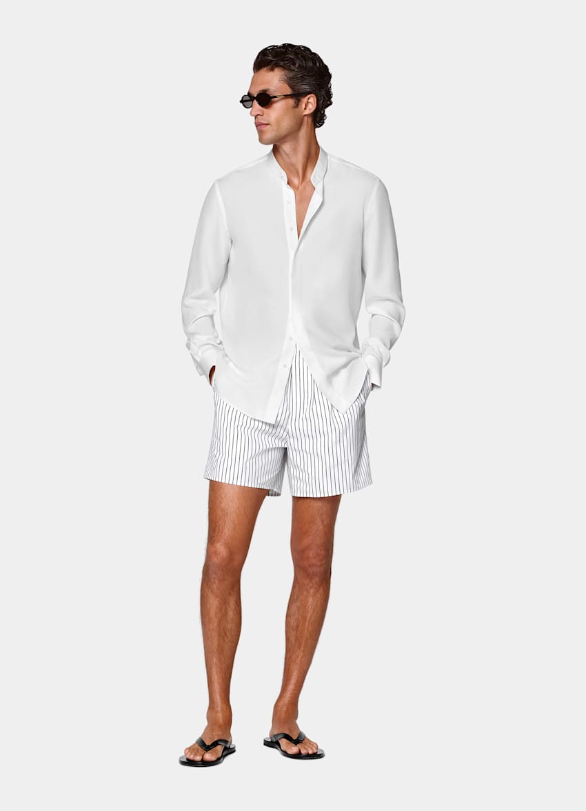 Black Striped Straight Leg Shorts