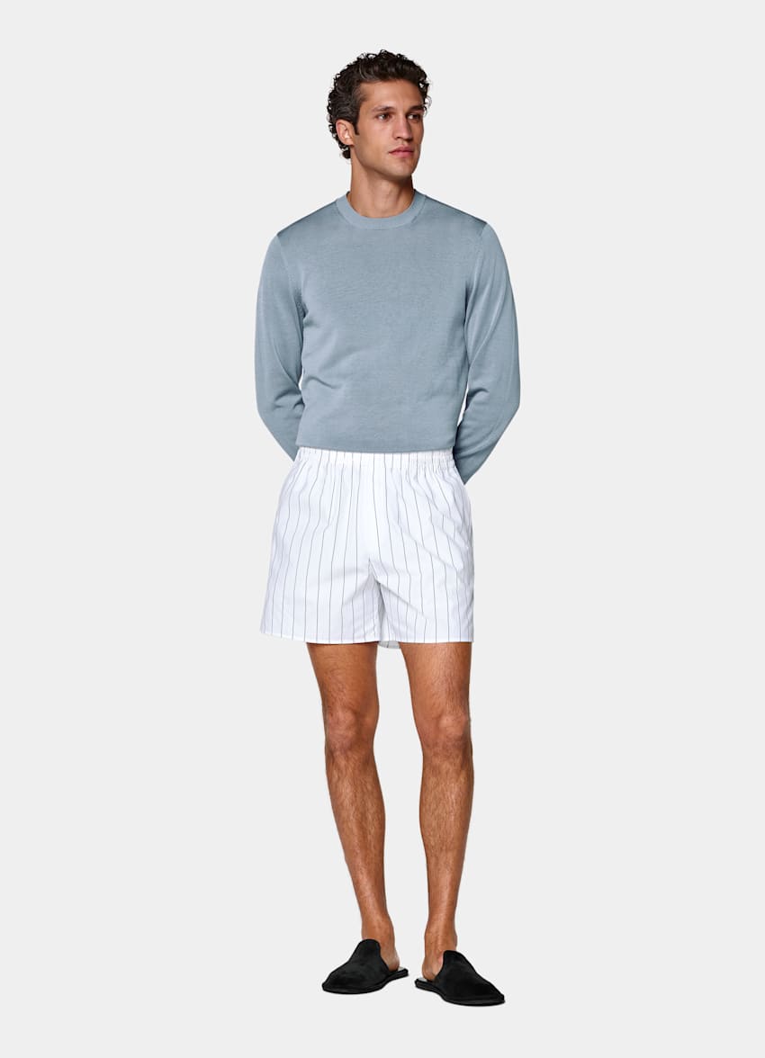Witte Gestreepte Shorts Straight Leg