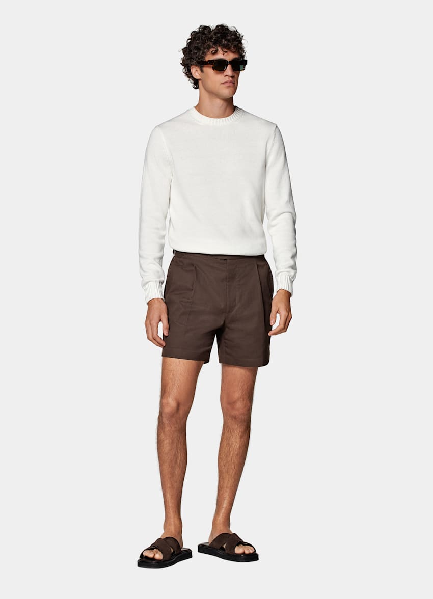 Mid Brown Straight Leg Shorts