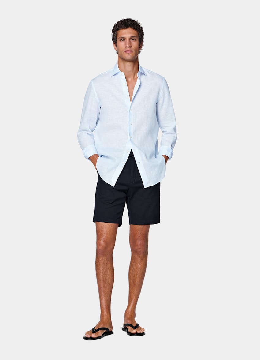 Navy Slim Leg Chino Shorts