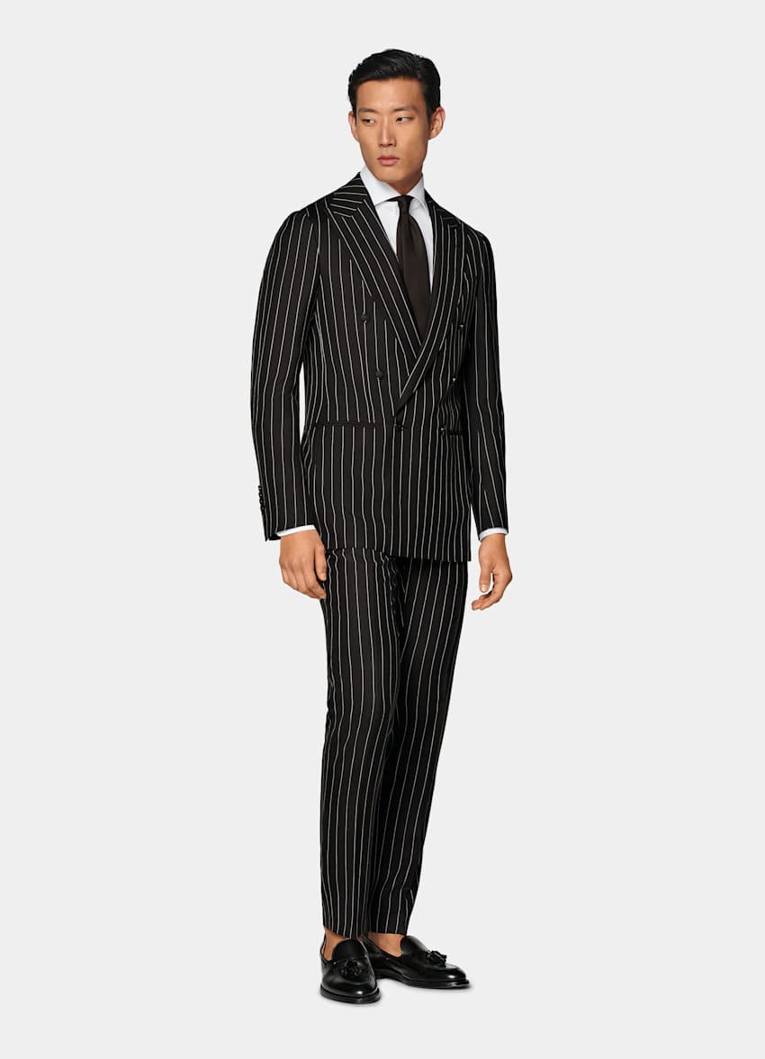 Dark Brown Striped Tailored Fit Havana Suit