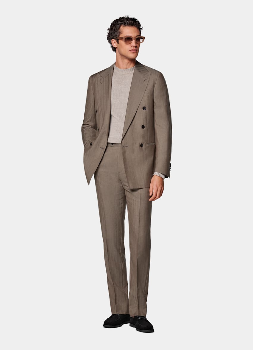 Taupe Herringbone Perennial Tailored Fit Havana Suit