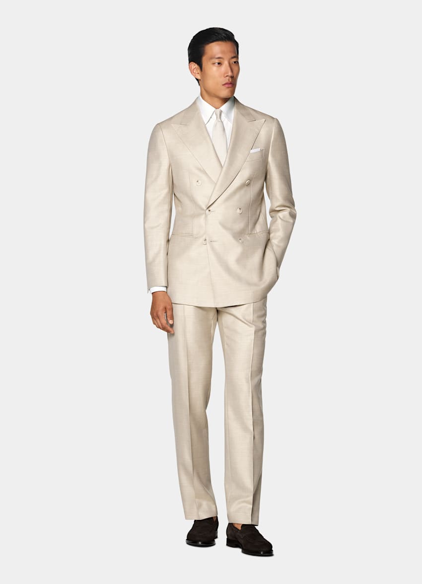 Sand Herringbone Tailored Fit Havana Suit