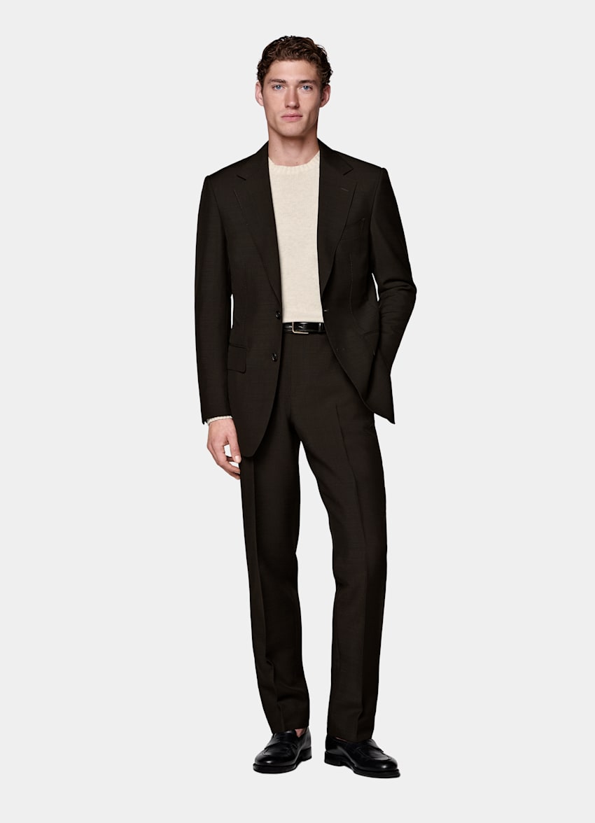 Garnitur Milano tailored fit ciemnobrązowy