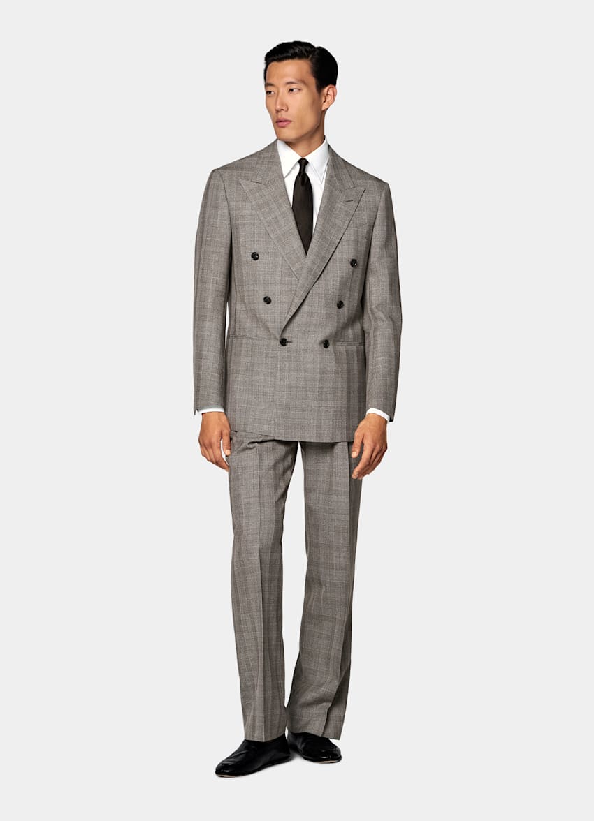 Dark Brown Checked Relaxed Fit Roma Suit
