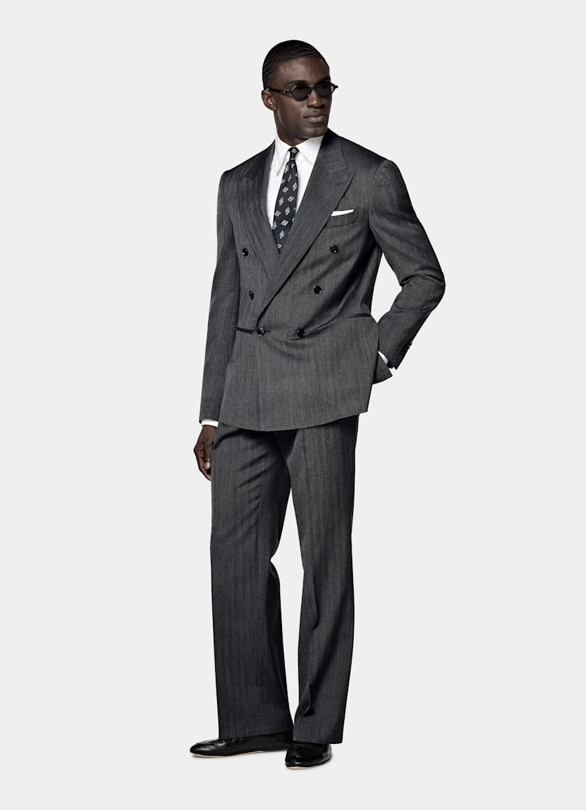 Costume Roma coupe relaxed gris fonc&eacute; &agrave; chevrons