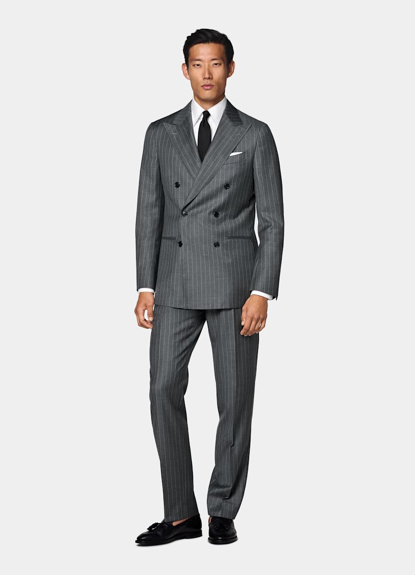 Costume Havana coupe Tailored gris moyen &agrave; rayures