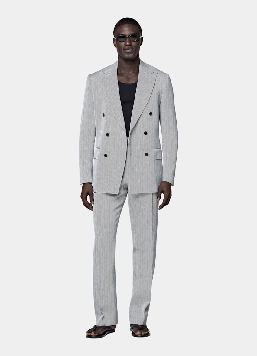 Navy Herringbone Tailored Fit Milano Suit