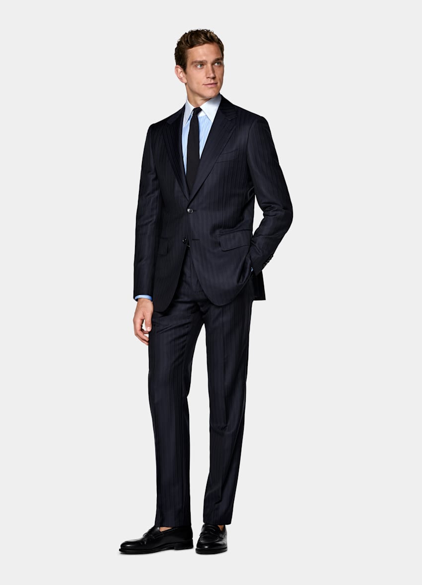 Navy Milano Gestreept Tailored Fit Pak