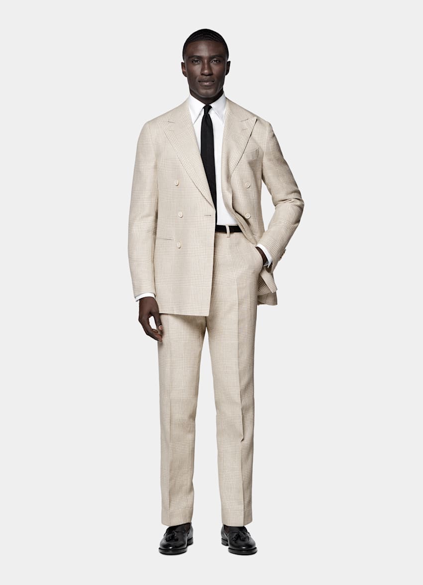 Sand Checked Tailored Fit Havana Suit