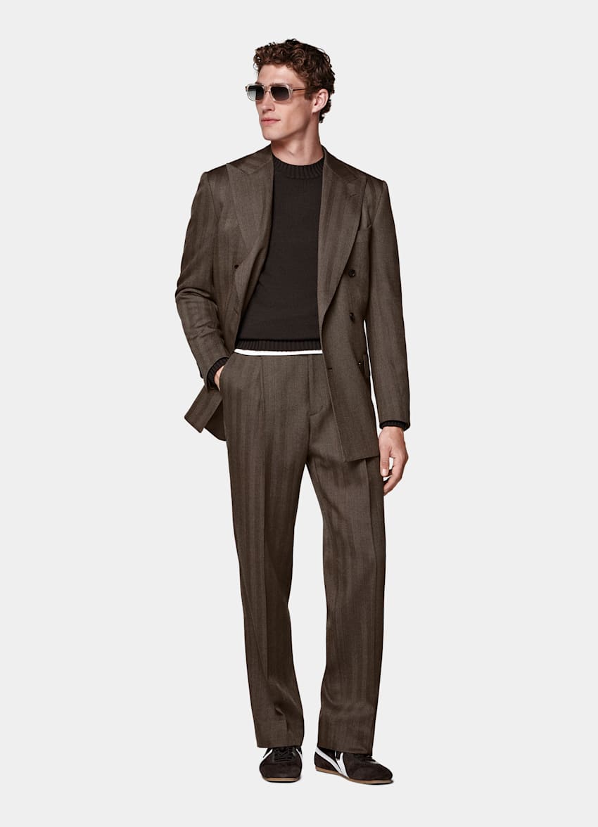 Mid Brown Herringbone Tailored Fit Milano Suit