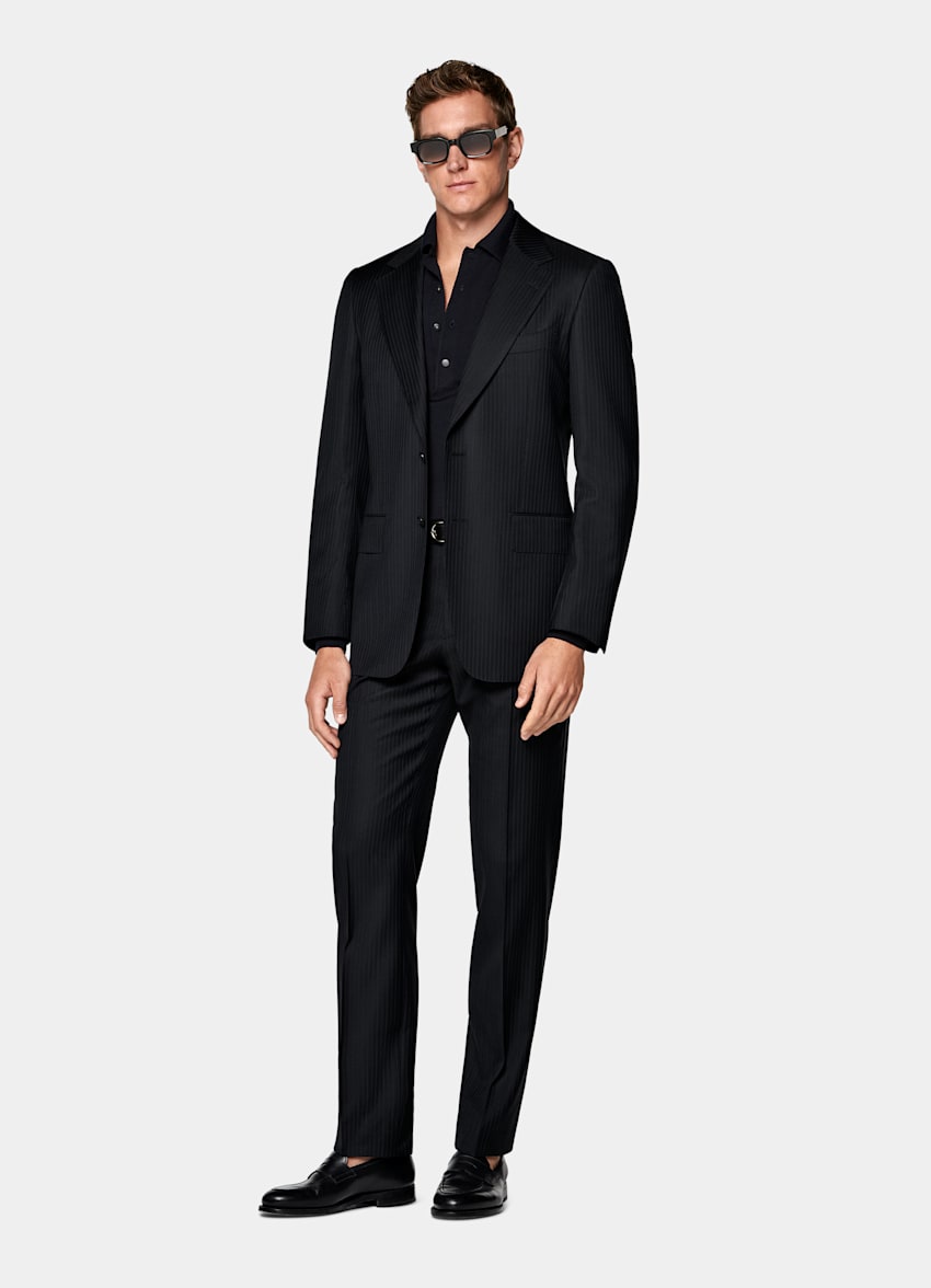 Navy Striped Tailored Fit Milano Suit