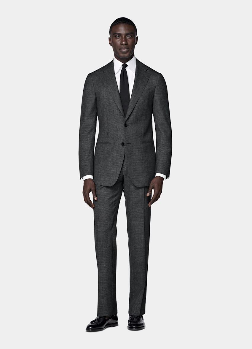 Dark Grey Houndstooth Tailored Fit Havana Suit